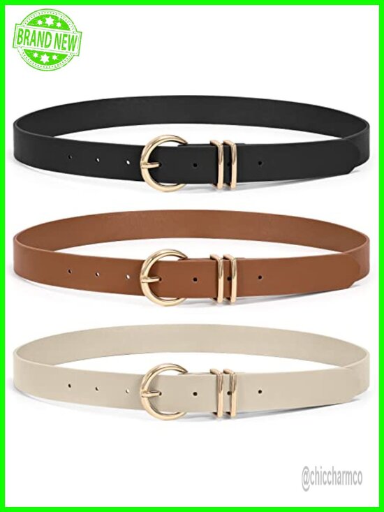 3 Pack Women Faux Leather Belts with Gold Buckle for Jeans Dresses Pants main image 4